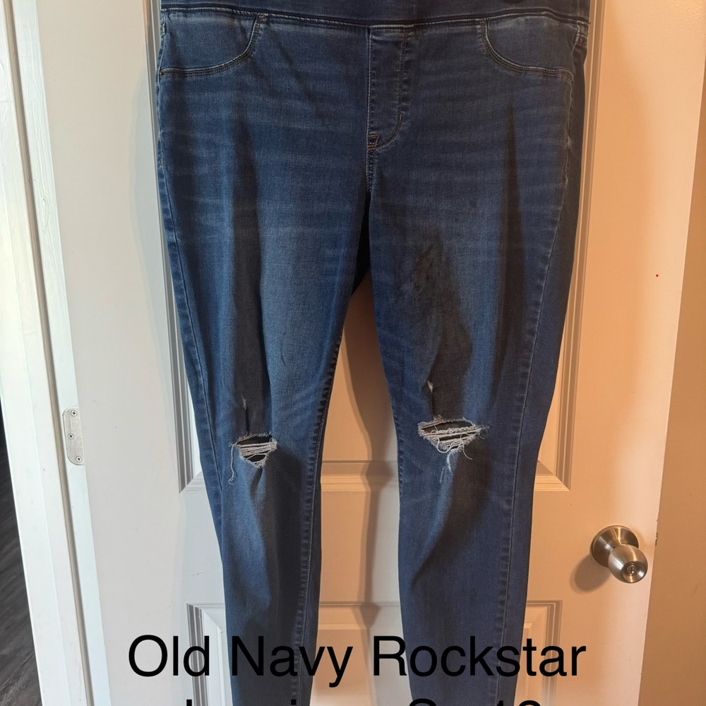 Old Navy Women's Distressed Skinny Jeans - Dark Blue